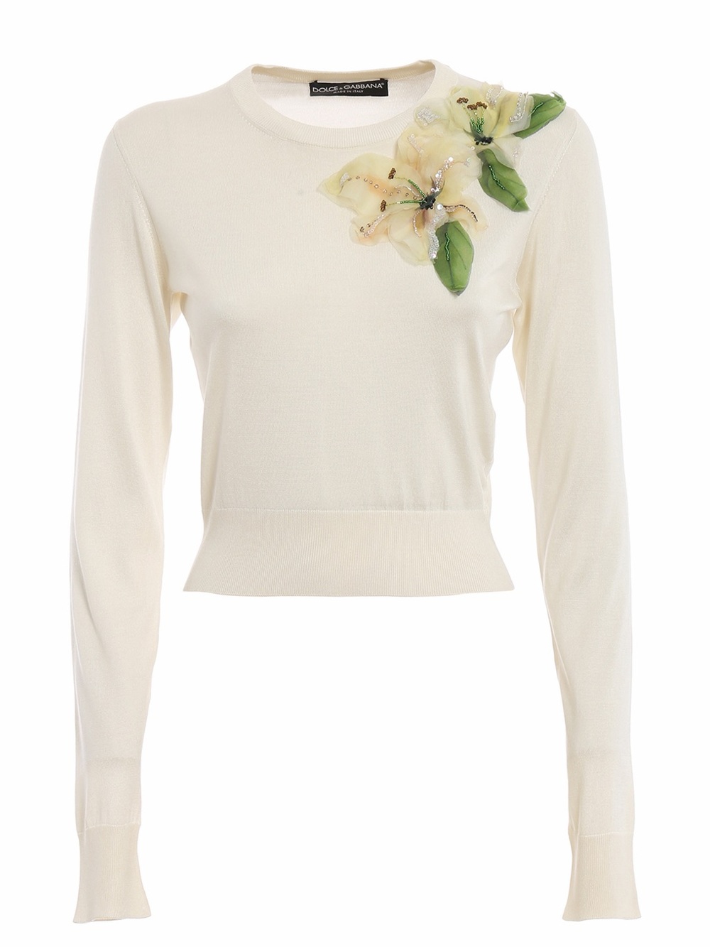 NEW Dolce & Gabbana Floral Flower Appliqué Silk Pullover Sweater US 2/ IT 38